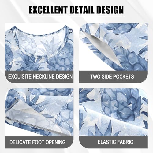 ALAZA Blue Watercolor Pineapple Pajamas Set Short Sleeve Cotton Sleepwear Summer Pjs 2 Piece 5-14Y4