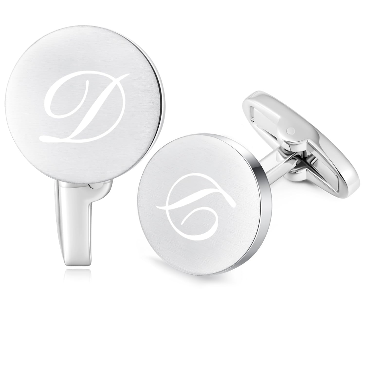 Honey Bear Men's Silver Initial Letter Round Cufflinks For Wedding Business