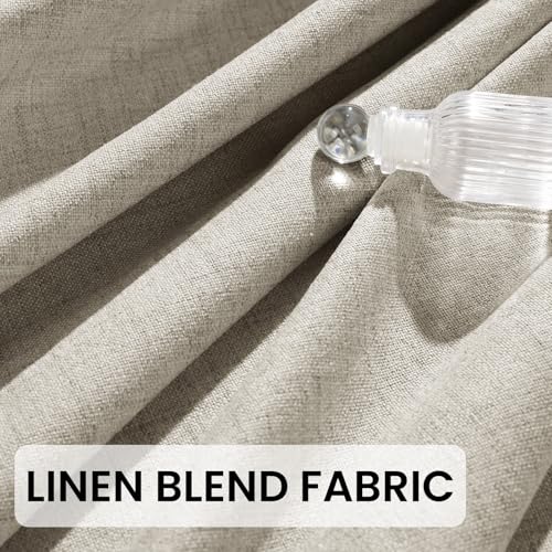 Uqocnh Blackout 84 Inch Curtains, Linen Blend Black Out Bedroom Curtain Set, Rod Pocket Back Tab Black Out Window Drapes Living Room Panels, Full Blackout Drape, Grayish - Brown — view 4