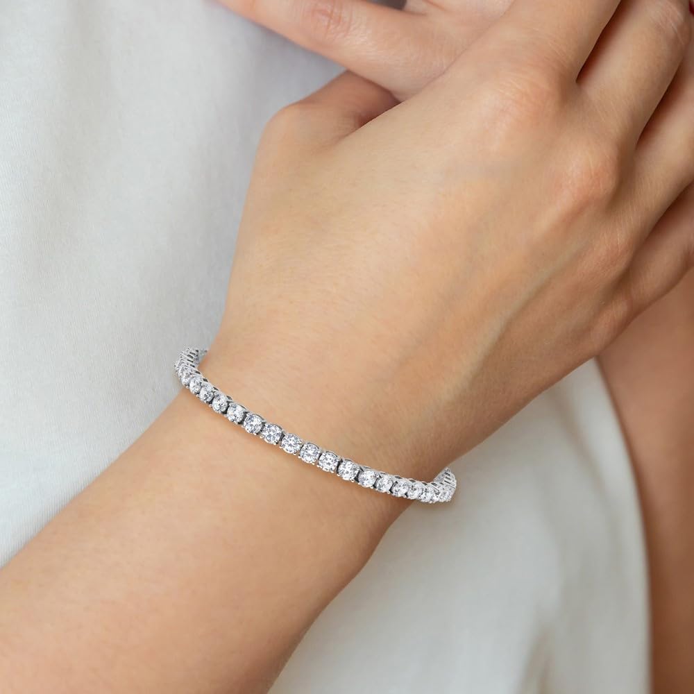 Diamond2Deal 925 Sterling Silver Rhodium-plated 4mm Cubic Zirconia Tennis Bracelet 7.5"