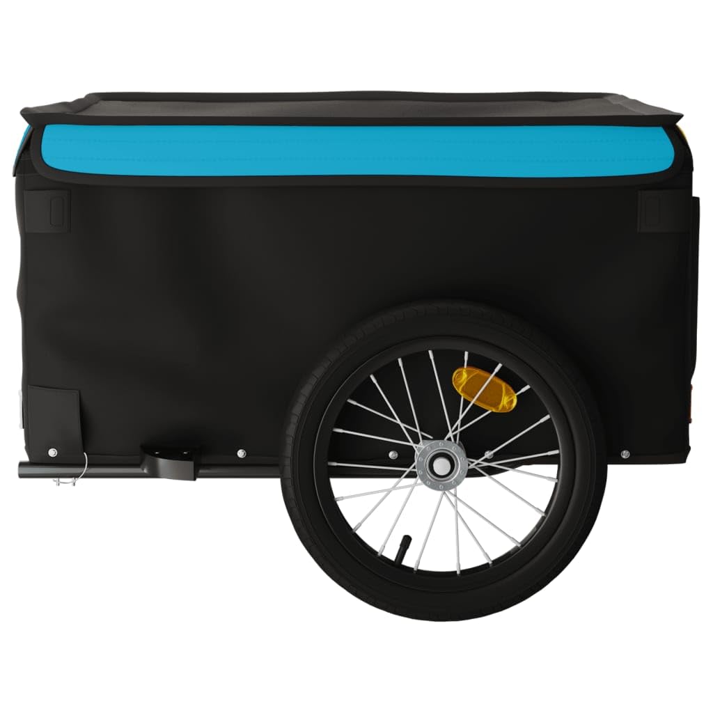 Mangloder Fahrradanhänger Schwarz Blau Eisen mit Deichsel, Sicherheitsflagge, Laderaum 62x40x31, für Transport, Camping, Familienausflüge, Hunde- und Gepäckanhänger, faltbar