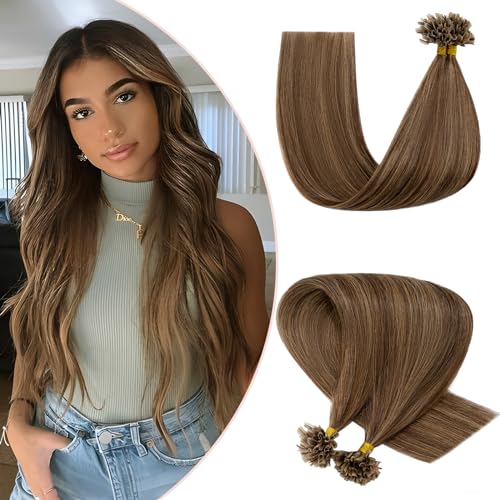 UK-Fashion-Shop Extension Keratine Cheveux Naturel 0.5g 100 Mèches Extension Cheveux Naturel Keratine à Chaud Rajout Humain Lisse Remy U Tip Extensions 35 cm...