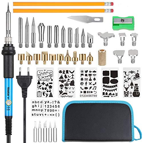 Vasta 45 PCS Multifunktionaler Holzlötkolben, Lötkolben set，60W Einstellbare Temperatur für Brennstift für Holz,Leder Gravieren,Skulptur brandmalerei und die Schweißreparatur (Aktualisierung)