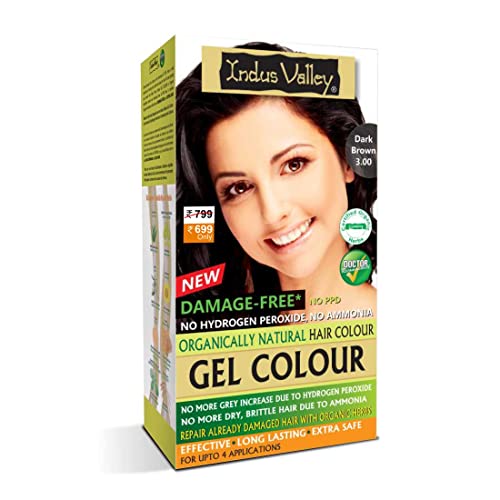 INDUS VALLEY Damage Free Natural Gel Hair Colour for Women | Ammonia & PPD Free Organic Hair Colour with 100% Grey Coverage, Long Lasting Conditioning Hair Color | Dark Brown 3.00-220 ml (Image - 1)