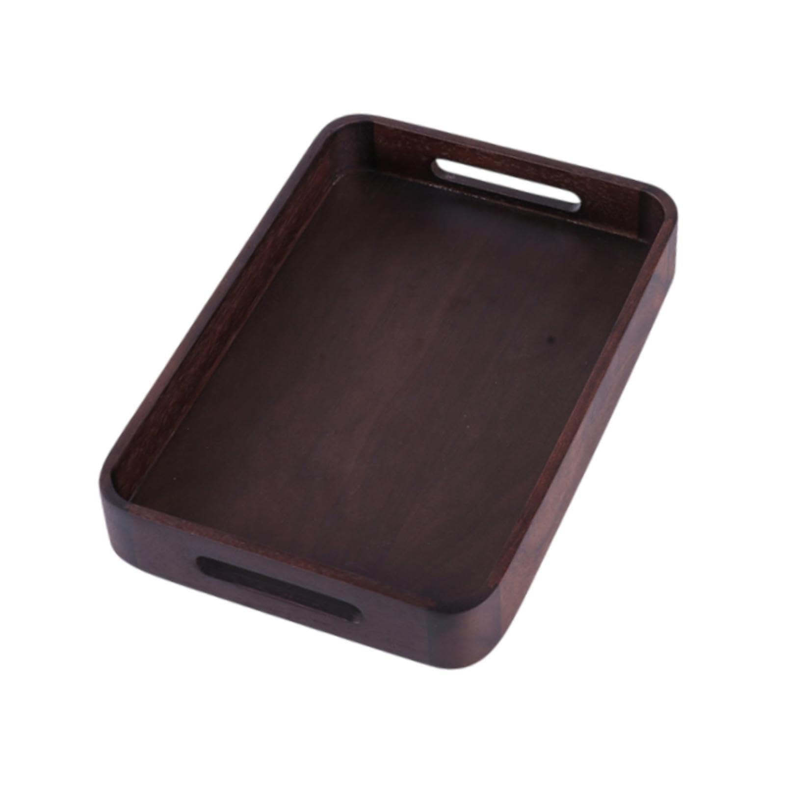 Elegante bandeja de Para madera de nogal con asas recortadas. Bandejas decorativas. Bandeja rústica rectangular para accesorios de de centro, Marrón oscuro, S