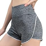 Everbellus Damen Hoher Taille Sportliche Shorts Fitness Running Yoga Shorts Grau Medium