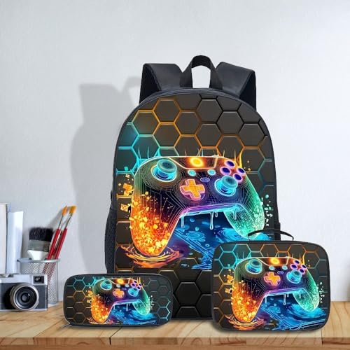 Mochila com estampa moderna, mochila masculina de grande capacidade, conjunto de três peças