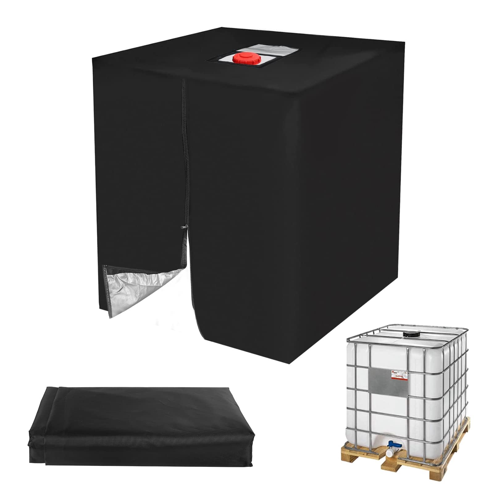 IBC Water Tank Cover, Protecting 1000L IBC Water Tank or Rain Barrel from Water & Sun, Rainwater Films Protective Cover Dustproof, Garden Water Storage Bucket (1000L(Sticky top), Black)