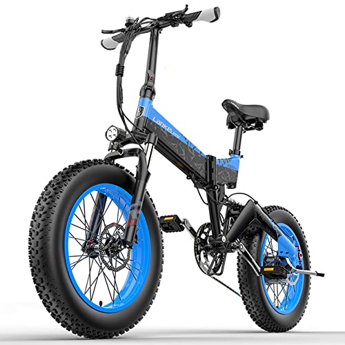 Geartist Lankeleisi Folding Electric Bicycle Foldable MTB Bikes 34MPH 20\" Fat Tire 1000W Motor 48V 17.5Ah Mountain City Road Snow 7 Speed Foldable Ebike X3000PLUS Shimano KMC Parts Dual Shock Absorber