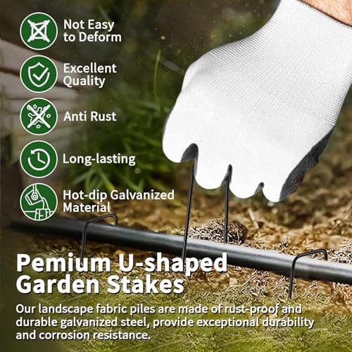 6 Inch Galvanized Garden Landscape Staples Stakes, Heavy Duty Anti Rust Stakes U-Shaped Weed Barrier Fabric Stakes for Holding Fence Ground Cover Artificial Turf Soaker Hose Dripper Irrigation (50).