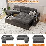Sofa Bed, 84 Inch Sleeper Sofa with Pull Out Bed and Charging Ports, L Shaped Couches for Living Room with 2 Storage Armrests and 2 Cup Holders, Dark Grey