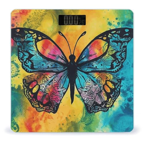 Báscula digital de baño Butterfly Tie Dye con vidrio templado miniatura 1