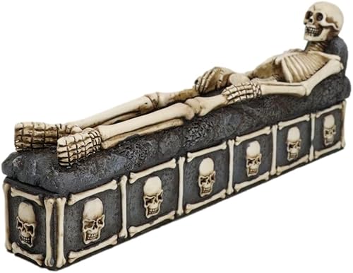 Miniatura 3 de Ebros Gift Ossuary - Esqueleto escalofriante de hueso macabro, descansa en paz, lápida, cementerio, incienso, soporte para quemador y caja de