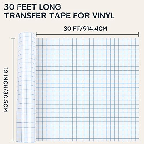 Zwanzer Transfer Tape for Vinyl - 12" x 30 Feet w/Blue Alignment Grid Medium Tack Clear Vinyl Transfer Tape for Self Permanent Adhesive Vinyl