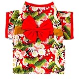 ISUPY 犬の服 着物 和風 浴衣 春夏秋 小中型犬 ドッグウエア 桜 蝶結び お正月 お祝い 花火大会 お祭り 七五三 結婚式 コスプレ 記念撮影 ペット用品 (L,赤)