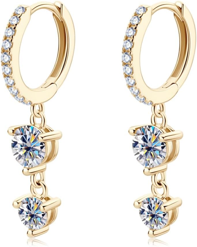 14K Gold over S925 Sterling Silver Long Tassel 0.8ct Diamond Hinged Hoop Earrings, VVS1 D-Color Drop Earrings Luxurious Gift for Anniversary