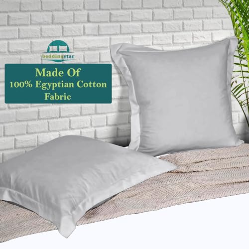 Euro Sham Covers 24x24 Set of 2 Silver Grey 600 TC 100% Egyptian Cotton Pack of 2 Euro 24x24 Pillow Covers Cushion Cover Cases Soft Skin Friendly European Size Decorative Square Pillow Shams - Thumbnail 3
