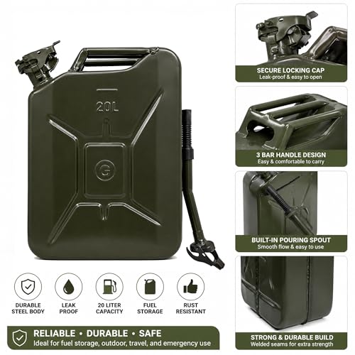 Image of B.K.Jagan and Co Steel Jerry Can, 20 Litre Fuel Container, Military Green, Heavy Duty, 45.7 x 35.6 x 15.2 cm