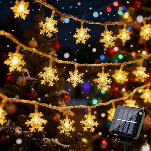Quintrost Solar Schneeflocke Lichterketten Weihnachten, 6.5M 30 LED...