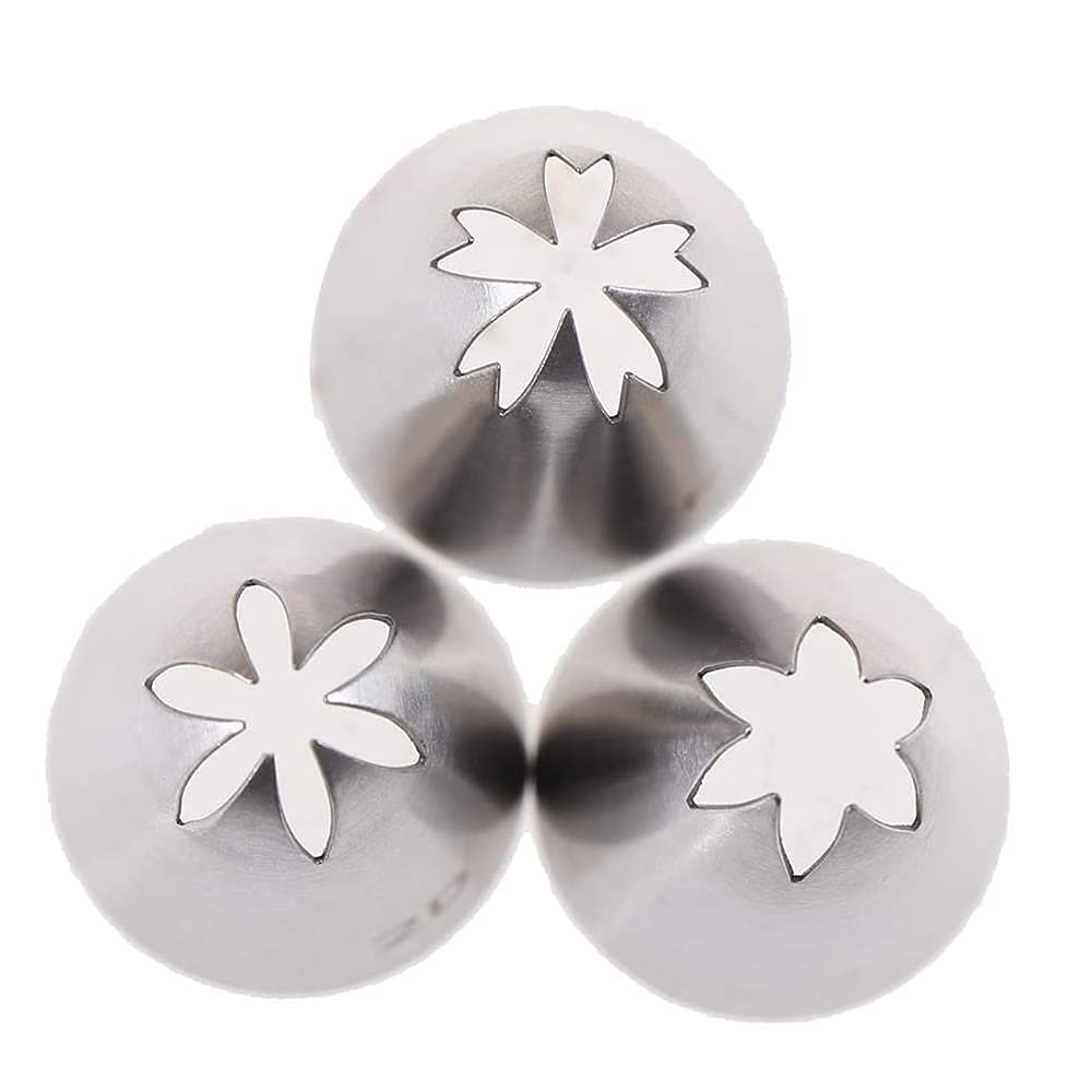 Juego de puntas de glaseado grandes, 3 piezas, plata, estrella abierta, flor, juego de puntas de decoración de pasteles 6