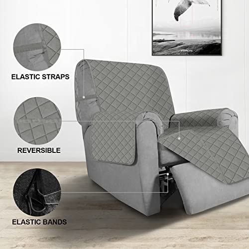 Deeky Recliner Chair Covers For Small Recliners, Reclining Chair Cover Slipcovers, Couch Sofa Covers For Dogs Pets Reversible Water Resistant Furniture Covers With Elastic Straps, Gray/Gray #TOP5
