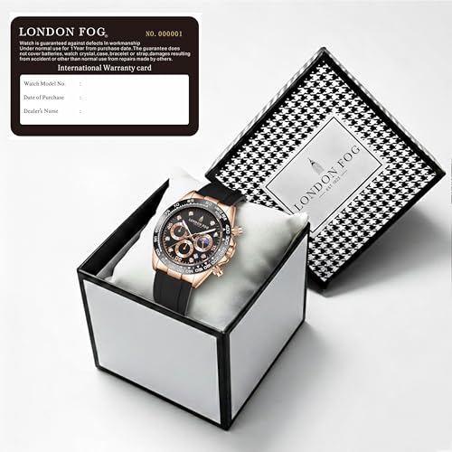 Image of London Fog Bond Collection Analog Quartz Watch for Men with Round Dial and Silicone Strap, Metal Case with Tachymeter Bezel, Chronograph Function, Date Display, Luminous Hands & Hour Markers, Water Resistant