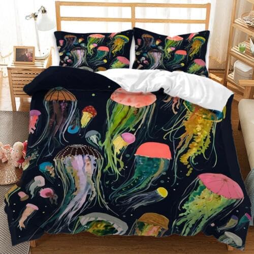 Funda nórdica infantil de medusas de colores en microfibra 155x220cm para noches mágicas