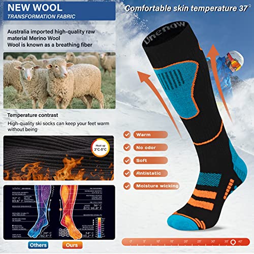 Merino Wool Ski Socks 2 Pairs, Thermal Knee High Warm Socks For Snowboarding, Hiking, Cold Weather, Snow, Hunting #TOP1