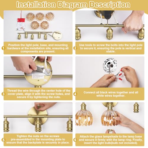 Image of Vintage Bathroom Light fixtures, Gold Vanity Lights, ETL Certified