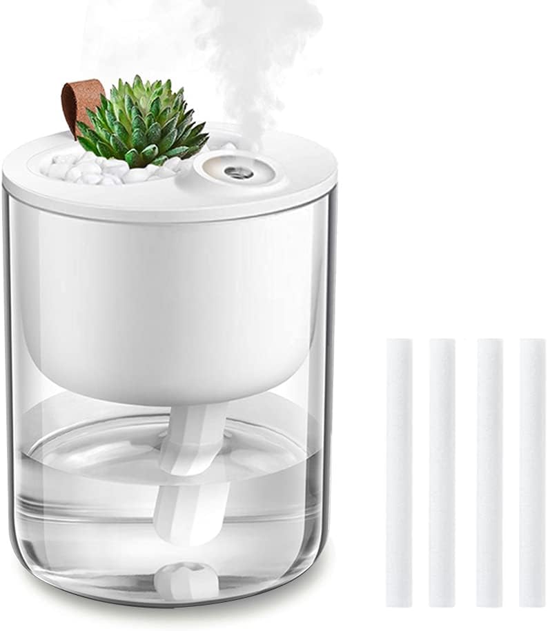 Humidifiers, DCMEKA Mini Small Humidifier for Bedroom, USB Cool Mist Humidifier for Plants, Personal Portable Humidifier with Night Light for baby, office, Whisper Quiet, 4H Timed Auto-off(White)