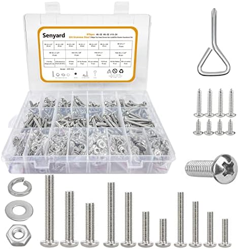 815pcs Machine Screws Assortment Kit,#6-32#8-32#10-24 Phillips Pan Head nut and Bolt Assortment Kit (with Lock&Flat washers・Wrenches) Stainless Steel Screw Bolt nut washers Assortment kit with case