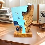 3D Ozean Harzlampe, Handgefertigte Tischleuchte aus Holz und Harz, Kunstobjekte mit USB-Anschluss für die Dekoration von Zuhause und Büro, Geschenkidee für Taucher zum Geburtstag oder Feiertag