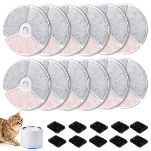 ITClosud 12 Stück Katzenbrunnen Filter Trinkbrunnen Filter Kompatibel Mit E versweet Solo 2/Solo SE/3 Pro/2S/3 Inklusive 12 Filters für Katzenbrunnen & 12 Schwämme für Wasserpumpe