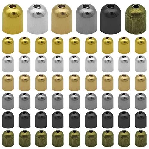 600pcs Brass Tassel Caps, 6 Colors - Leather & Metal Cord End Caps with 1mm Hole Stopper Spacer Beads for DIY Jewelry Making, Bracelet & Necklace Tassel Pendant Making