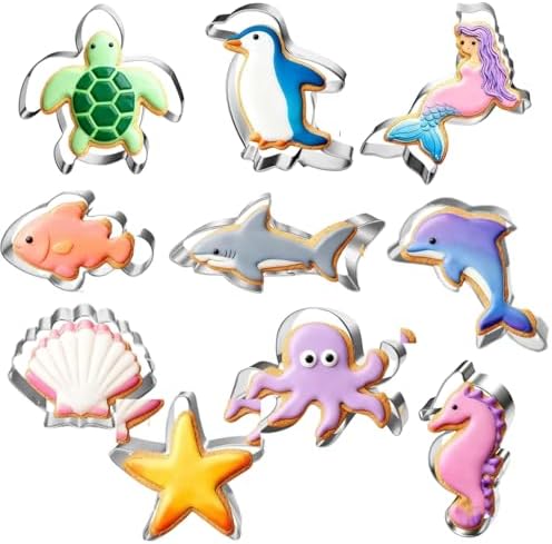 Lot de 10 emporte-pièces animaux de l'océan - En acier inoxydable...