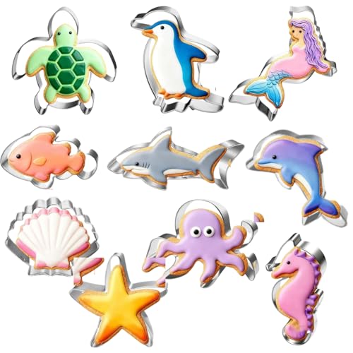 UKoosien Lot de 10 emporte-pièces animaux de l'océan - En acier inoxydable - Passe au...