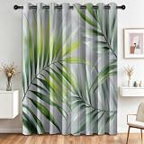 Blickdichte Vorhänge Tropische Pflanzen 2er Set, Verdunkelungsgardinen H214 x B91.5 cm, Aquarell Palmblätter Thermovorhänge mit Ösen für Jungen & Mädchen Schlafzimmer Dekor