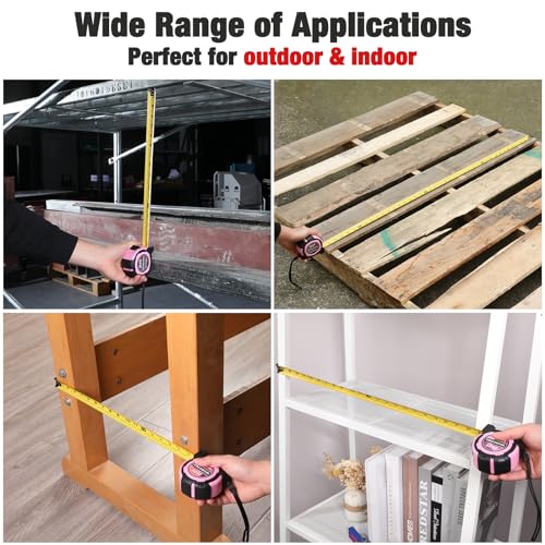 Image of WORKPRO 25FT Pink Tape Measure, 1 /8 Fractions Easy Read Measuring Tape | Retractable Nylon Coating Measurement Tape Accuracy 1 /32, Magnetic Hook, Belt Clip, Rubber Protective Casing - Pink Ribbon