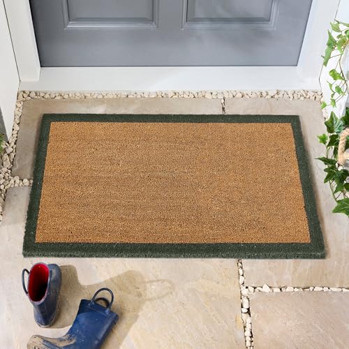 Image of Lord of Rugs Printed Coir Door Mat for Home Entrance Indoor and Outdoor, Patio, Balcony Non-Slip Durable Natural Coconut Fiber Doormat in 45x75 cm Border Green