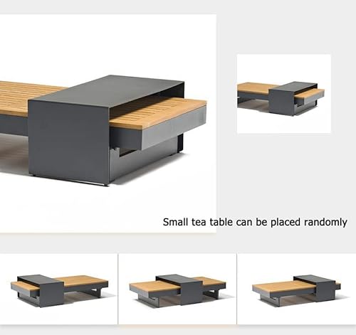 RNQZ Outdoor Furniture Sofa, Aluminum Tube + Wood Strip + 01ifen Cloth + Sponge Material,for Living Room Bedroom Bedroom Patio, Garden Side Table Chair Combination - Image 5