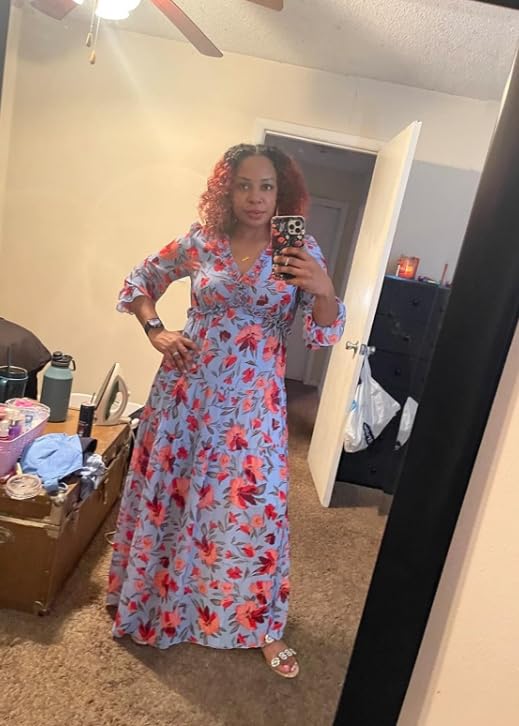 Image of BLENCOT Womens Casual Boho Floral Printed V Neck Long Sleeve Long Maxi Dress Spring Summer Dresses