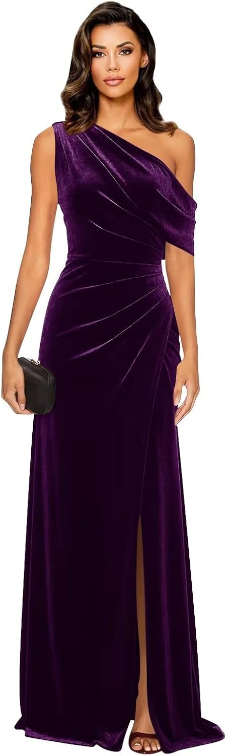 Elegant Long Sleeve Velvet Formal Dresses for Women Long Mermaid Ruched V Neck Evening Prom Gowns