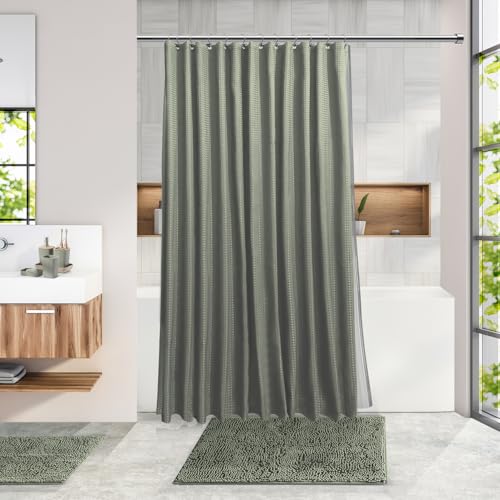 Clara Clark Bathroom Accessories Set - Bathroom Set, Bathroom Sets with Shower Curtain and Rugs, Shower Curtain Set with Trah Can - Light Sage Green - 22PC