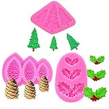 MoldFun 3-Pack Christmas Tree/Pine Cone/Holly Leaf Silicone Mold for Fondant Chocolate Candy Gum Paste Polymer Clay Resin Kitchen Baking Sugar Craft Cake Cupcake Decorating Tools