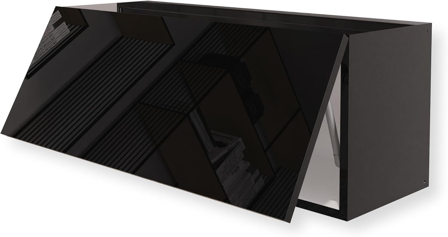 Armoire Murale Suspendue Noir Brillant 90x35x32 cm – Meuble de Cuisine Haut, Placard de Rangement, Étagère Murale Laquée, Meuble Haut de Cuisine en Finition Brillante