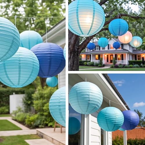 Image of Chinese Paper Lanterns - Pack of 10, 12-Inch Blue /Royal Blue Hanging Lights for Birthday Party Decorations, Ceiling Decor, Rainbow Classroom, Wedding, and Home Party