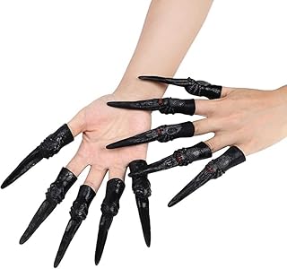 10 Pcs Halloween Finger Nail Claws Scary Ghost Evil Long Nails Latex Fake Fingertips Nail Rings Extension Party Costume Prop