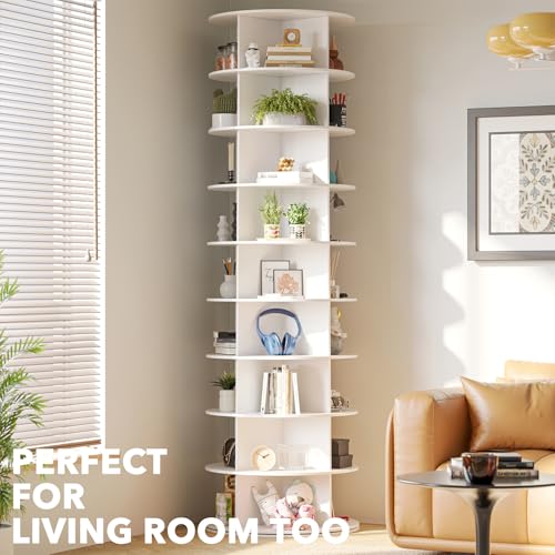 SpaceAid 9 Tier Rotating Shoe Rack Tower, Spinning Shoe Display Lazy Susan, Revolving 360 Shoe Rack Storage Round Carousel, Vertical Handbag Rotate Shoes Closet Organization (9-Tier White)