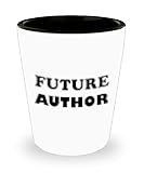 Art by Chelsydale Future Author Assistant Trainee Intern Shotglass Gifts - Writer Funny Cute Gag Tequila Shot Glass Novelty Drinkware - Aspiring Journalist Journalism Grad Student Writing Literature