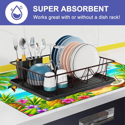 Image of HOMETITUTE Summer Stove Top Cover 28x20 Rainbow Parrot Beach Heat Resistant